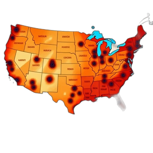 red, map, showing, locations transparent PNG cut-out