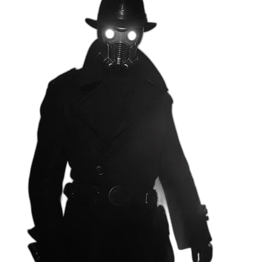 mask, staff, jacket, hat, concept art, cyberpunk, comic book art, 3d render transparent PNG cut-out