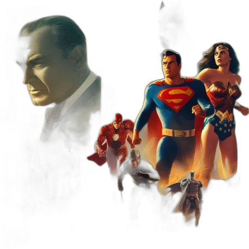 comic book art, concept art, fantasy art, photorealistic, composition, featuring, prominent, superheroes transparent PNG cut-out