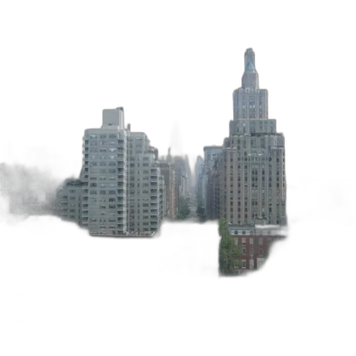 building, 3d render, photorealistic, concept art, pixel art, fog, city street, earth tones transparent PNG cut-out
