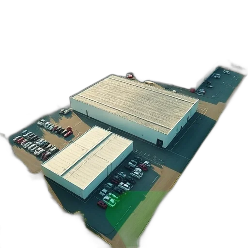 3d render, aerial, view, large, industrial, complex, multiple, buildings transparent PNG cut-out