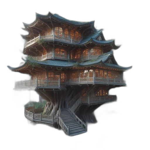 building, dragon, furniture, tree, concept art, 3d render, photorealistic, fantasy art transparent PNG cut-out