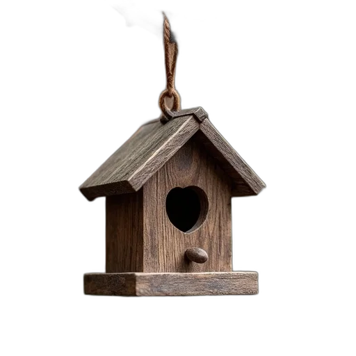 furniture, 3d render, photorealistic, brown, birdhouse, attached, tree, branch transparent PNG cut-out