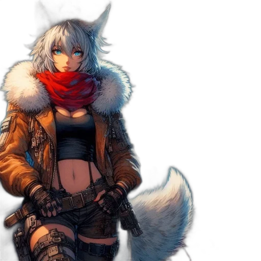 jacket, weapon, concept art, fantasy art, cyberpunk, pixel art, snow, red transparent PNG cut-out