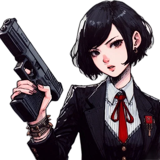 weapon, staff, face, jacket, pixel art, anime, concept art, cartoon transparent PNG cut-out