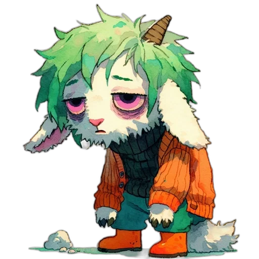 creature, mask, animal, jacket, pixel art, concept art, fantasy art, cartoon transparent PNG cut-out