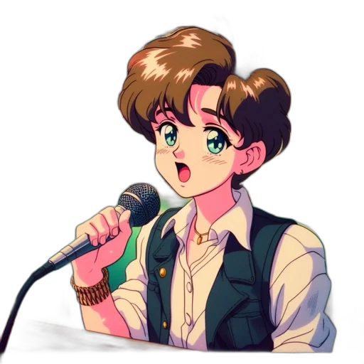 staff, jacket, hair, anime, cartoon, vaporwave, pixel art, animated transparent PNG cut-out