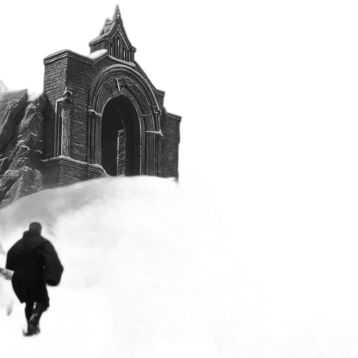 concept art, photorealistic, snow, fog, city street, black-and-white, photograph, depicts transparent PNG cut-out