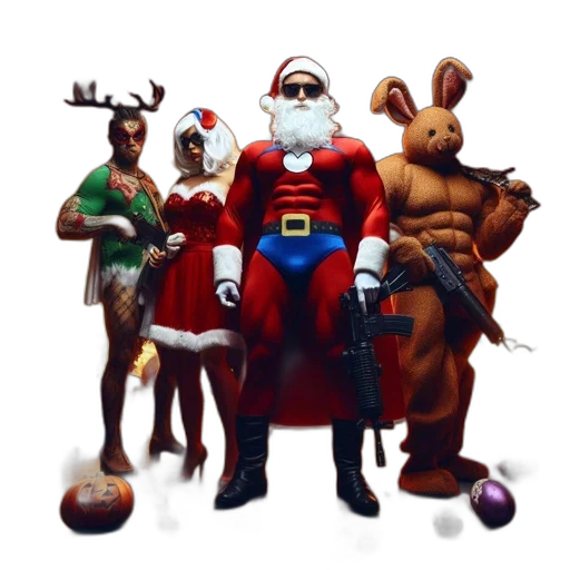 concept art, 3d render, fantasy art, pixel art, quartet, stands, amidst, chaotic transparent PNG cut-out