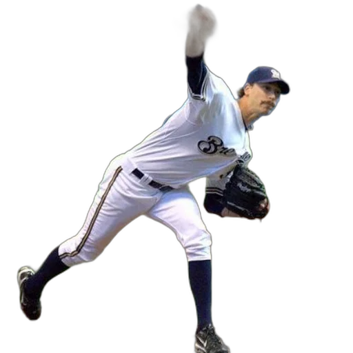 pitcher, white, uniform, word, brewers, throwing, baseball transparent PNG cut-out