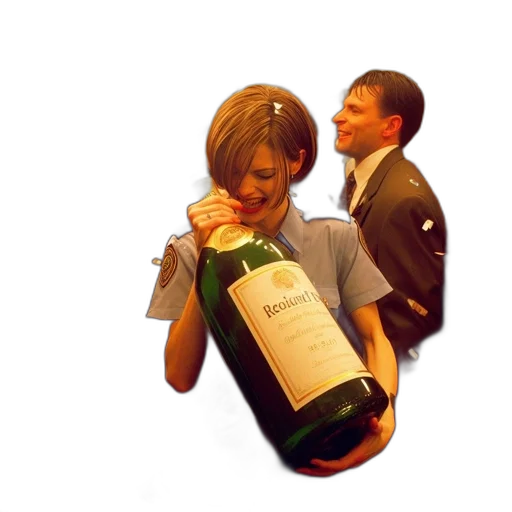 bottle, 3d render, new, year, eve, 1997, policeman, holds transparent PNG cut-out