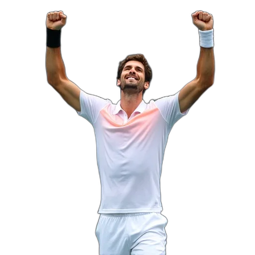 male, tennis, player, celebrating, victory, court, wearing, white transparent PNG cut-out