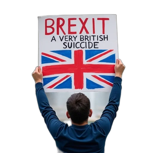 person, holding, sign, reads, brexit, very, british, suicide transparent PNG cut-out