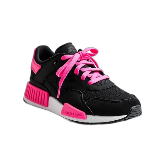shoes, vaporwave, 3d render, black, pink, sneaker, sole, laces transparent PNG cut-out