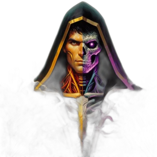mask, face, staff, concept art, fantasy art, comic book art, pixel art, dark transparent PNG cut-out