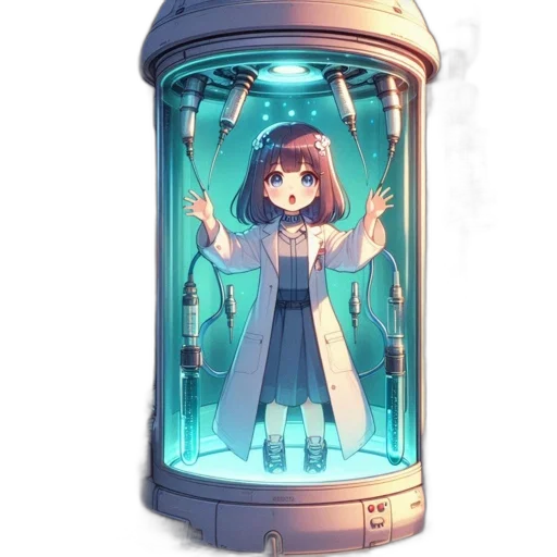 bottle, dress, robot, weapon, concept art, anime, pixel art, vaporwave transparent PNG cut-out