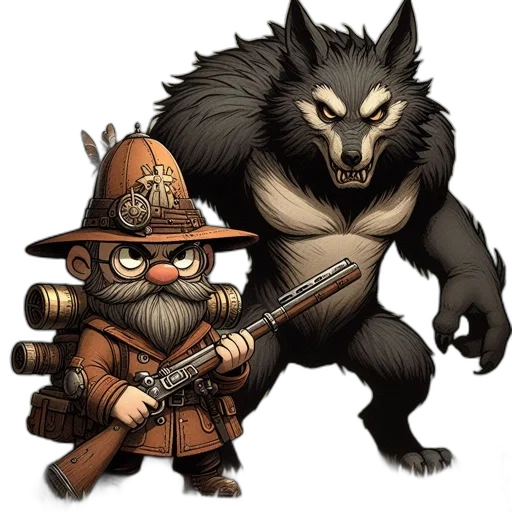 staff, concept art, fantasy art, pixel art, comic book art, dwarf-like, character, rifle transparent PNG cut-out
