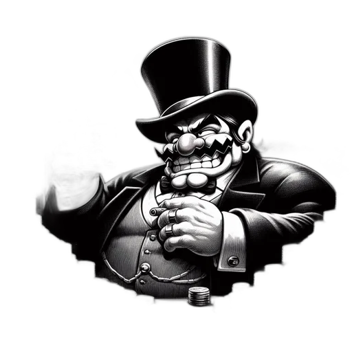 cartoon, comic book art, concept art, affluent, man, donning, top, hat transparent PNG cut-out