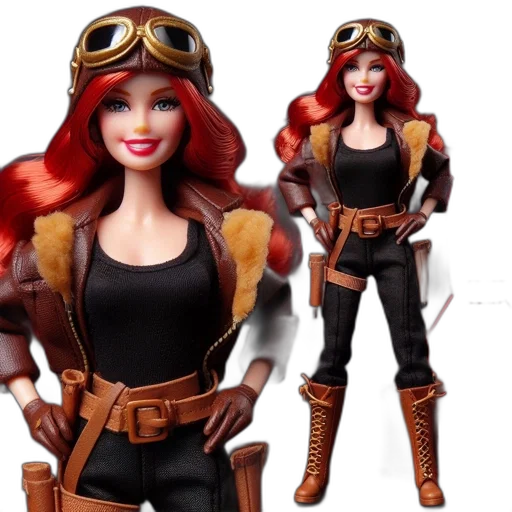 3d render, concept art, fantasy art, aviator-themed, doll, wears, brown, leather transparent PNG cut-out
