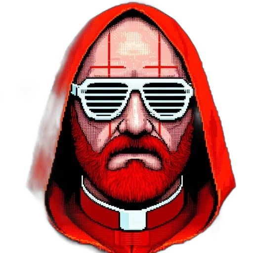 jacket, mask, face, staff, pixel art, comic book art, concept art, 3d render transparent PNG cut-out