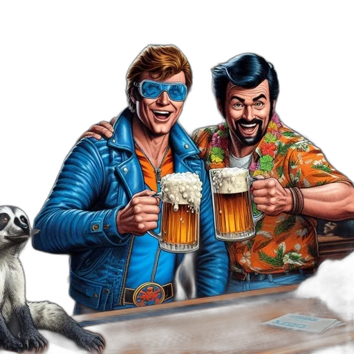jacket, animal, concept art, comic book art, fantasy art, photorealistic, two, men transparent PNG cut-out