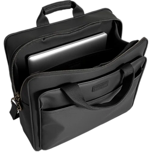 black, grey, laptop, bag, zipper, closure, handle, top transparent PNG cut-out