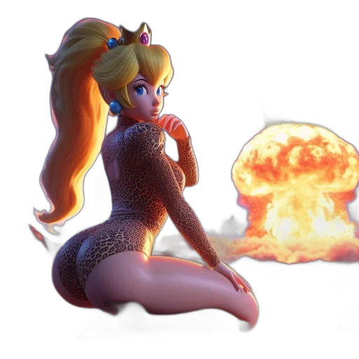 concept art, 3d render, fantasy art, cartoon, fire, regal, leopard-clad, woman transparent PNG cut-out