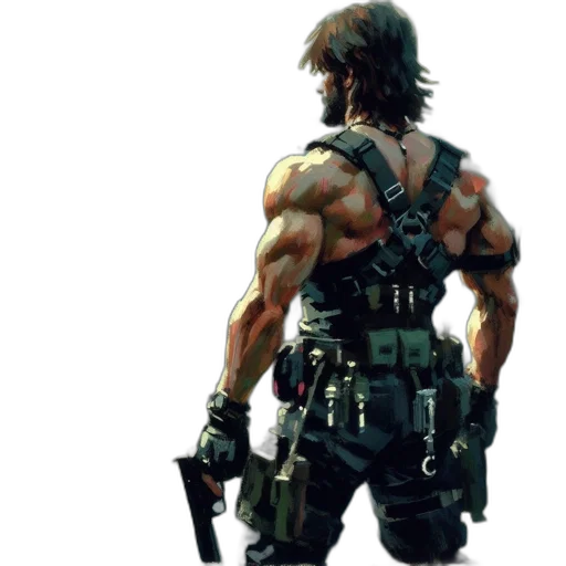 weapon, concept art, pixel art, cyberpunk, photorealistic, muscular, man, tactical transparent PNG cut-out