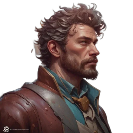 face, staff, jacket, sword, fantasy art, concept art, photorealistic, comic book art transparent PNG cut-out