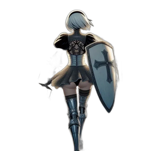 sword, weapon, robot, dress, concept art, fantasy art, 3d render, pixel art transparent PNG cut-out