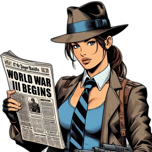 hat, weapon, comic book art, cartoon, concept art, woman, wearing, detective transparent PNG cut-out