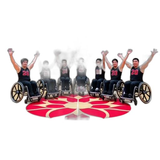 concept art, 3d render, group, athletes, wheelchairs, posing, photo, basketball transparent PNG cut-out