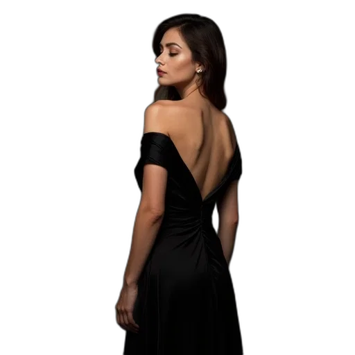 dress, jewelry, staff, photorealistic, dark, woman, wearing, black transparent PNG cut-out