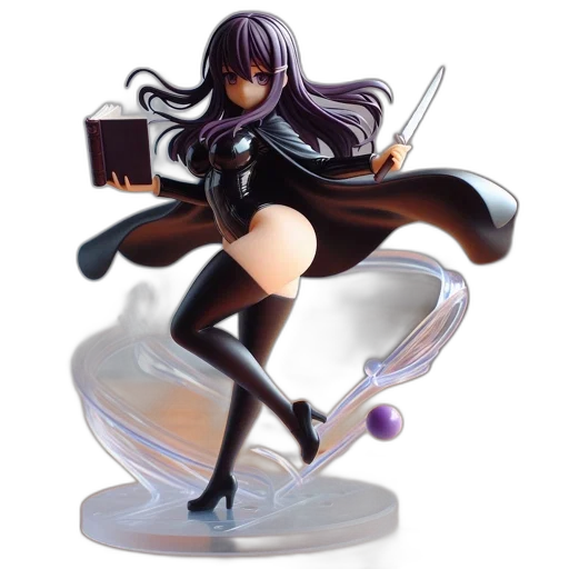 concept art, 3d render, animated, female, figure, dressed, black, purplish transparent PNG cut-out