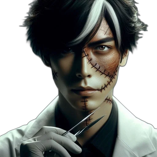 mask, face, concept art, anime, photorealistic, comic book art, dark, monochrome transparent PNG cut-out