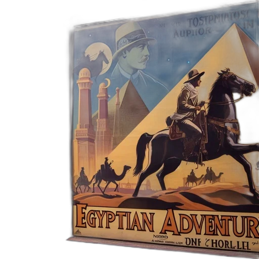 vintage, poster, promotes, egyptian, adventure, featuring, man, fedora transparent PNG cut-out