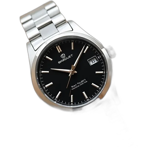 jewelry, silver, wristwatch, black, dial, hands, displayed, beige transparent PNG cut-out
