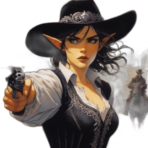 weapon, fantasy art, concept art, comic book art, photorealistic, female, elf, character transparent PNG cut-out