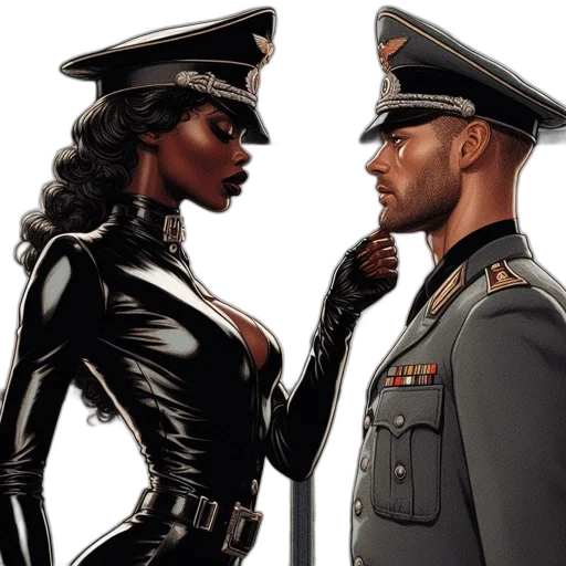 comic book art, concept art, photorealistic, fantasy art, two, people, military, attire transparent PNG cut-out