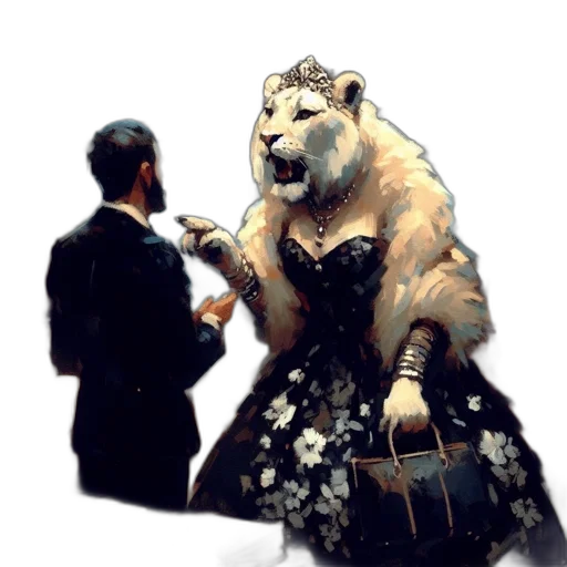 animal, crown, dress, jewelry, concept art, fantasy art, photorealistic, comic book art transparent PNG cut-out