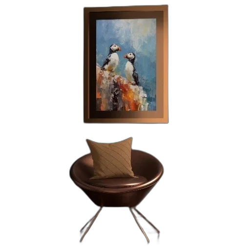 furniture, hat, oil painting, photorealistic, earth tones, dark, modern, living transparent PNG cut-out