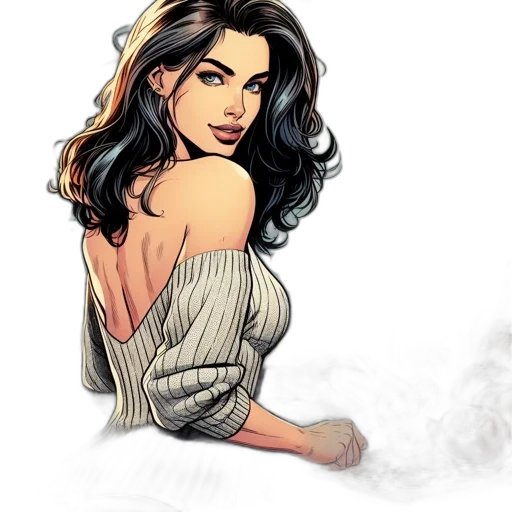 dress, comic book art, cartoon, fantasy art, concept art, earth tones, woman, vibrantly transparent PNG cut-out