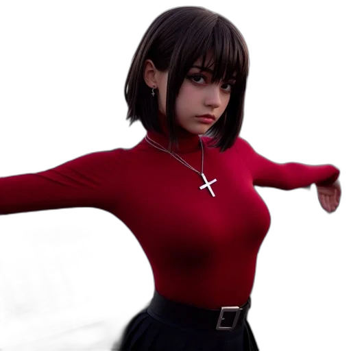 robot, jacket, dress, 3d render, concept art, photorealistic, anime, red transparent PNG cut-out