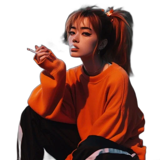 jacket, face, creature, hair, anime, vaporwave, photorealistic, oil painting transparent PNG cut-out