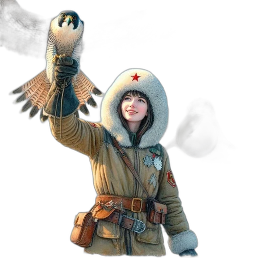 jacket, staff, weapon, animal, concept art, fantasy art, photorealistic, 3d render transparent PNG cut-out