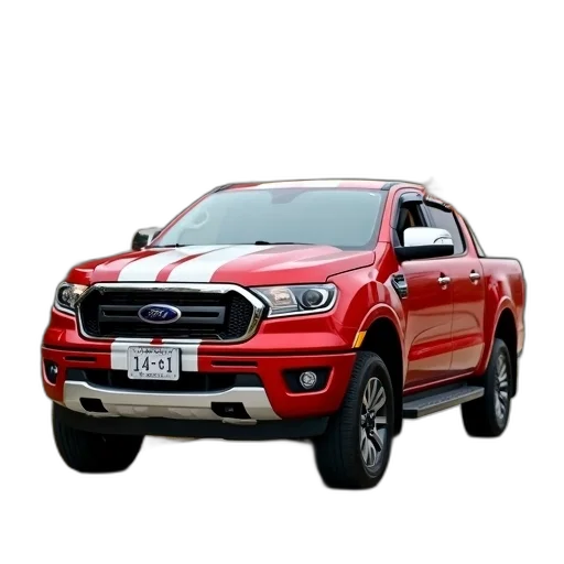 car, photorealistic, 3d render, red, pickup, truck, white, stripe transparent PNG cut-out