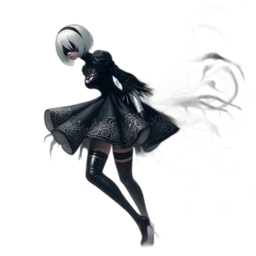 dress, mask, staff, creature, concept art, fantasy art, pixel art, anime transparent PNG cut-out