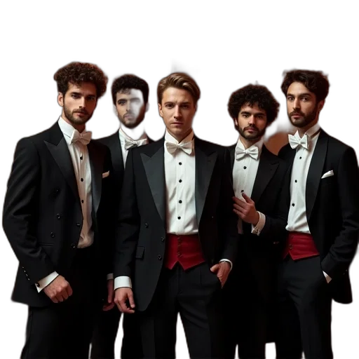staff, concept art, photorealistic, group, men, dressed, costume, ball transparent PNG cut-out