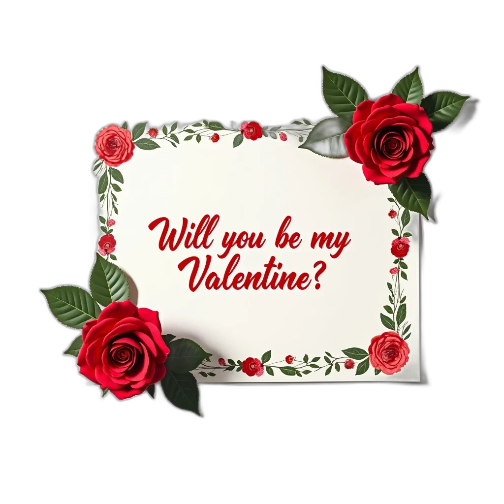 valentine, day, card, decorative, border, featuring, red, roses transparent PNG cut-out