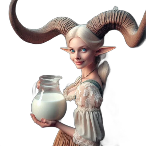 fantasy art, concept art, 3d render, photorealistic, horned, woman, dressed, period transparent PNG cut-out